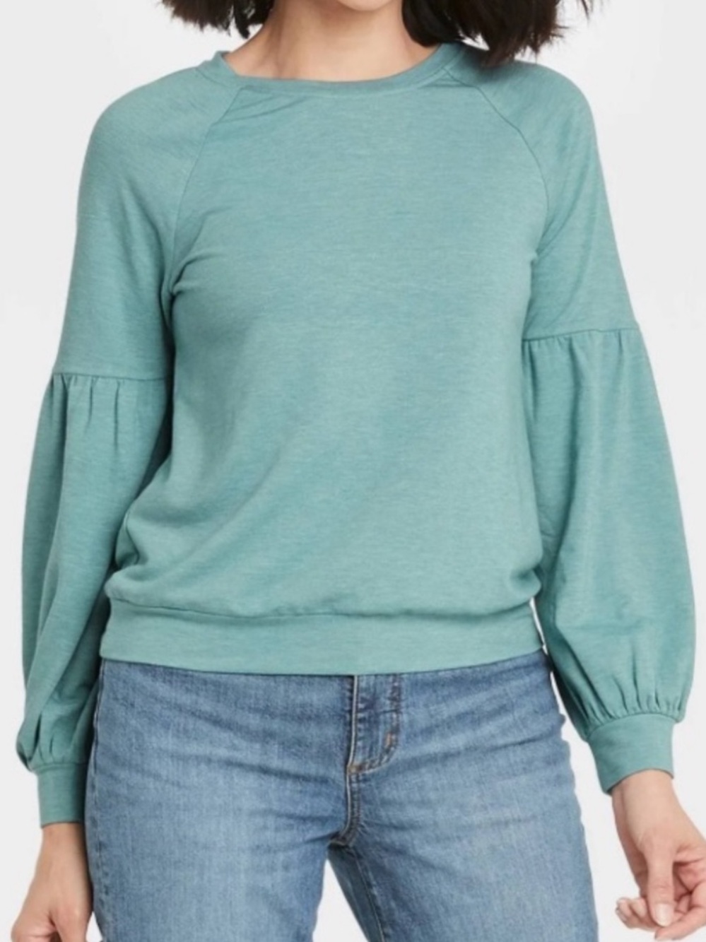 Knox Rose Light Teal Puff Sleeve Lightweight Sweatshirt